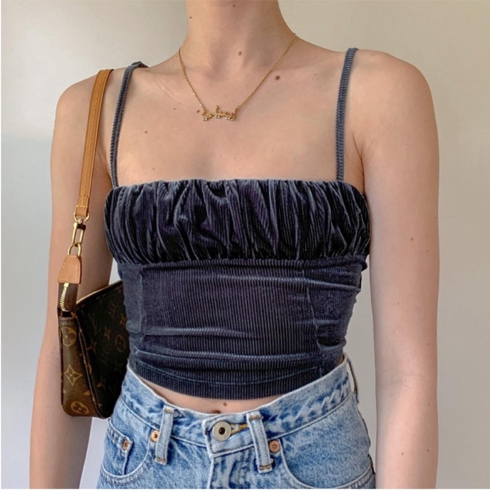 URBAN OUTFITTERS UO Eden Ruched Cami Vest In Blue/Navy Size Large